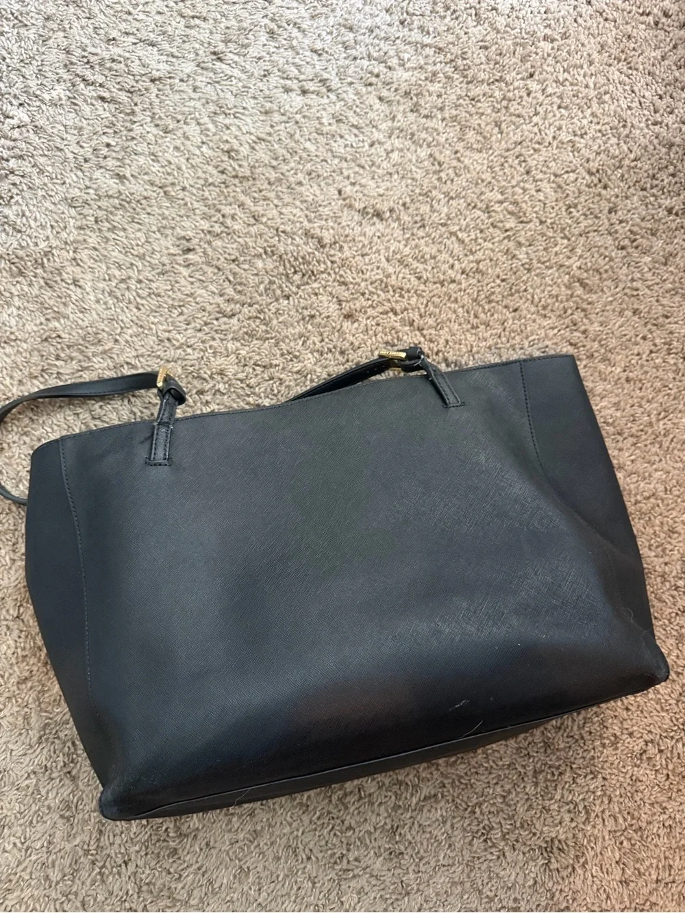 Tory Burch Black Leather Tote with Pink Scarf Accent